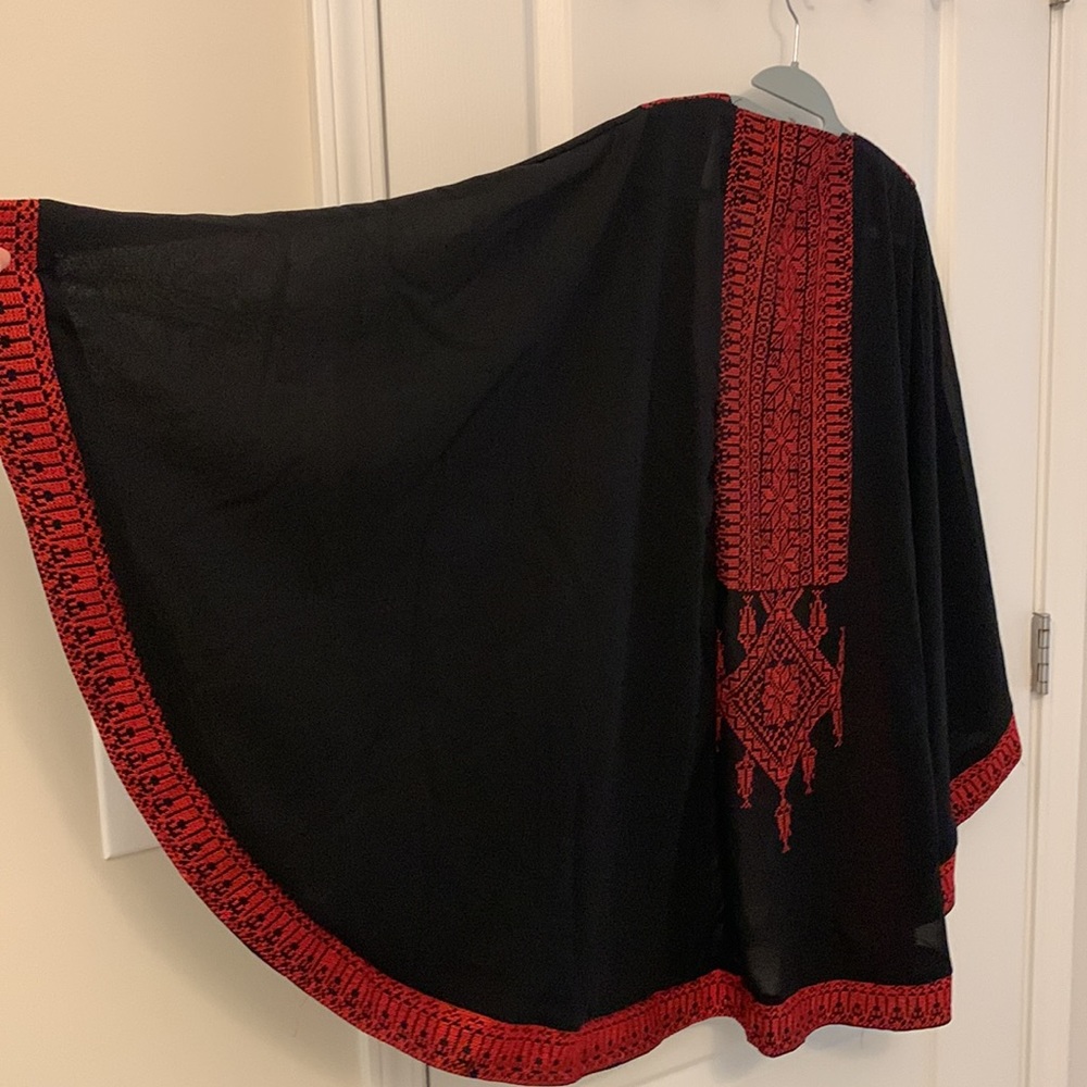 Arab Traditional Red Tatreez (Embroidery) Cape Jacket